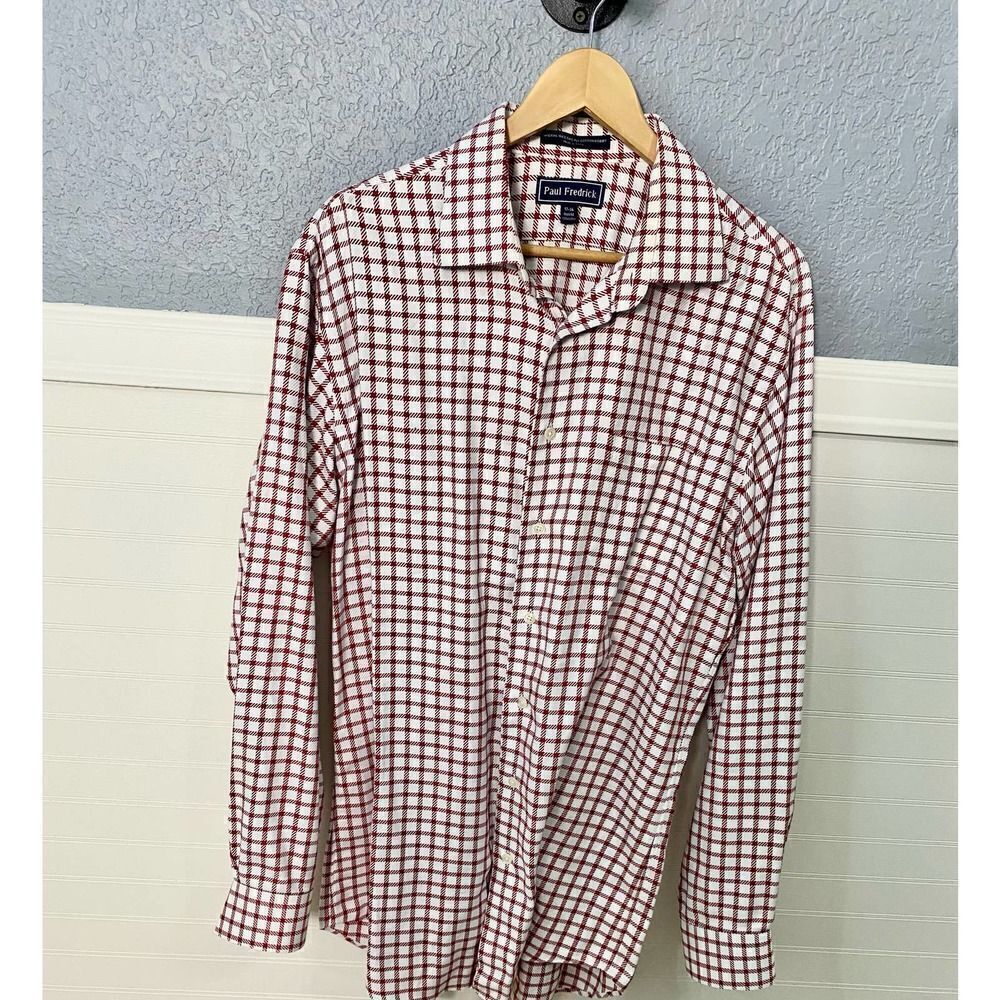Paul Fredrick Red Checkered Button Down Dress Shi… - image 1